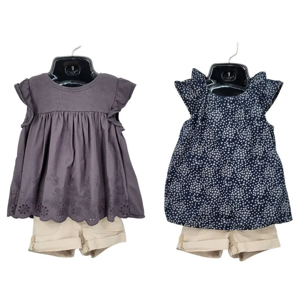 GAP Khaki Shorts and Top Cotton Bundle Navy Star Blouse and Gray Eyelet Blouse